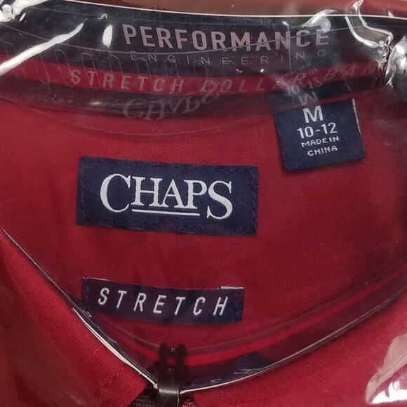 Chaps Kids Dress Shirt W/Easy-Clip Tie Size XXS/4-5 Red Long Sleeve Stretch New - Picture 3 of 7